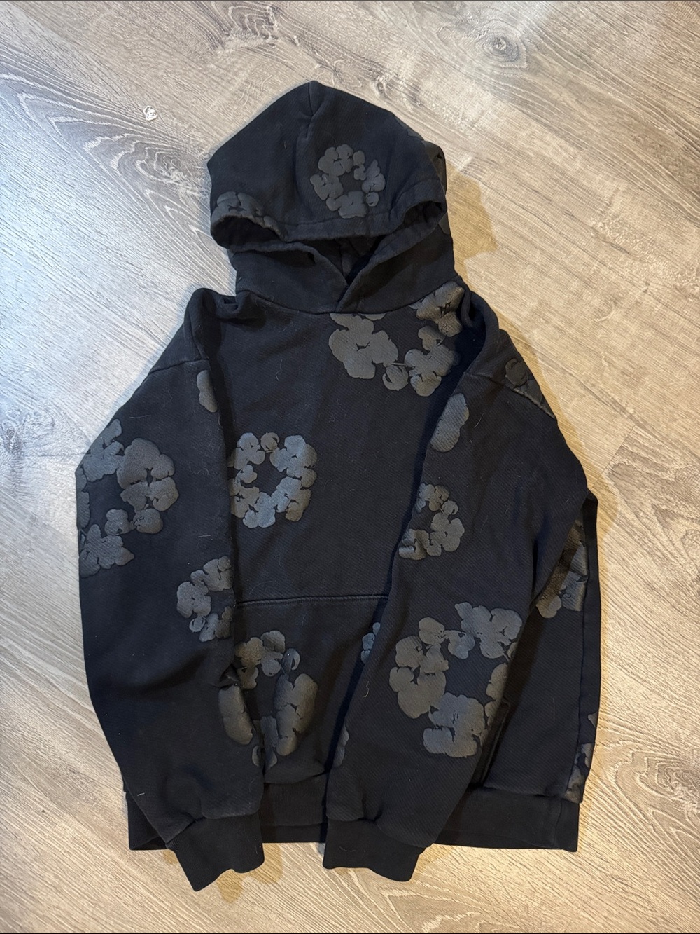 Men's Black Floral-Print Hoodie Sweatshirt